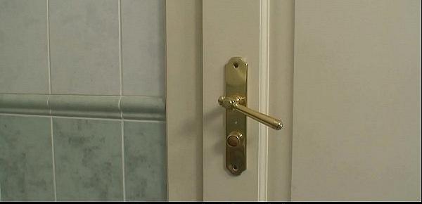 Fat mother in law pleases him in the bathroom